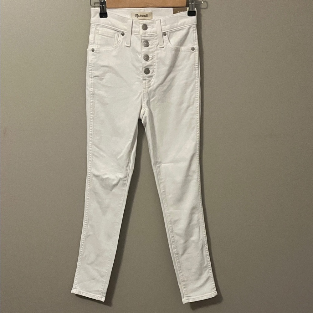Madewell High Rise White Button-Fly Skinny Crop Jeans